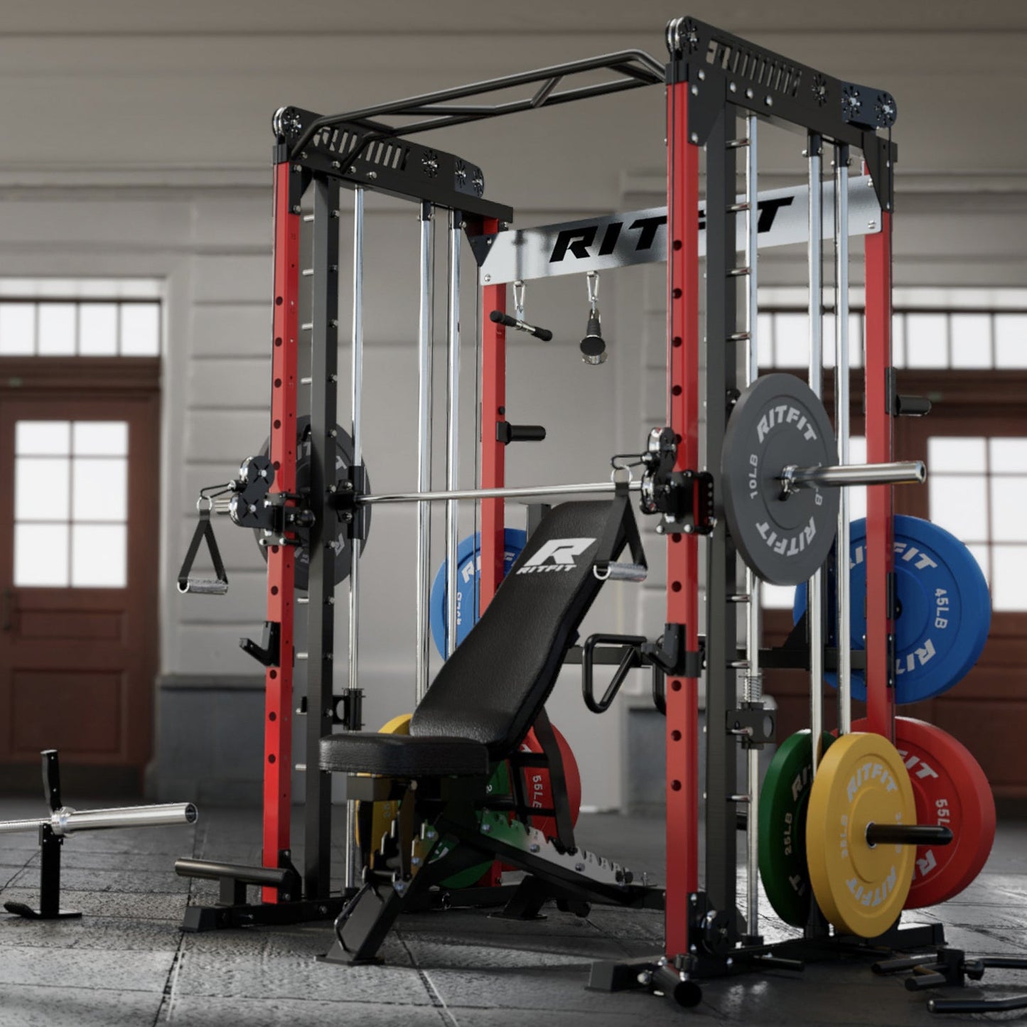 RitFit M1 PRO Multi-Functional Smith Machine with Cable Crossover System and Squat Rack for Home Gym